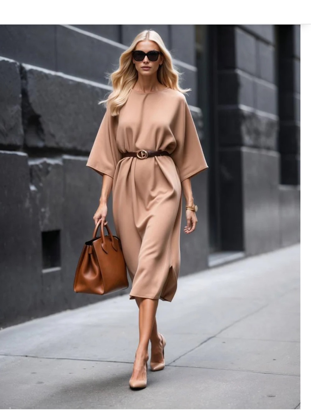Elegant Taupe Midi Dress -belt not included